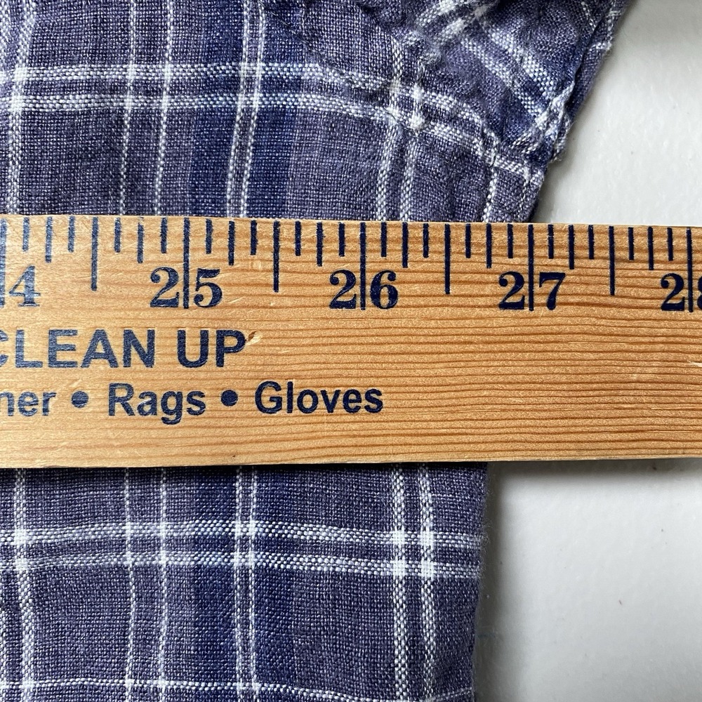 90s Y2K Gap Linen Shirt XL S/S Button Down Purple Gray Plaid Grunge Normcore - Picture 4 of 8